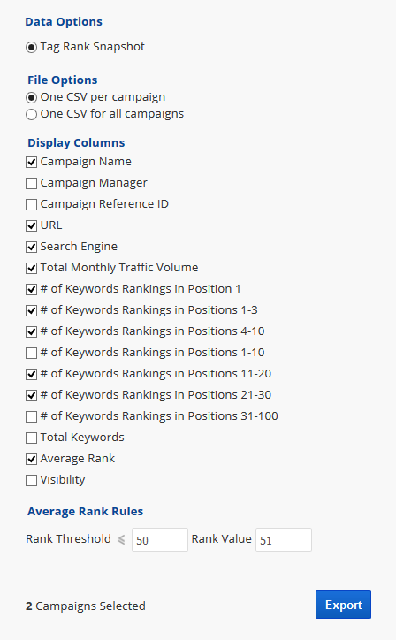 Select export data type
