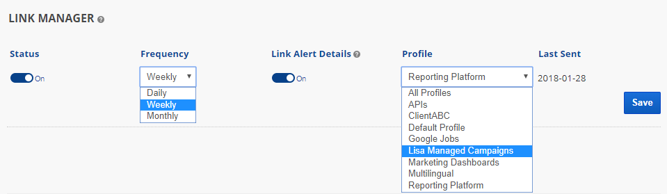 Link Status Change Email Notification Settings