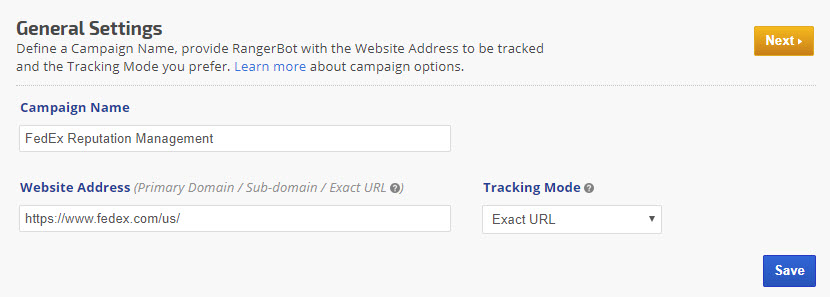 exact url tracking