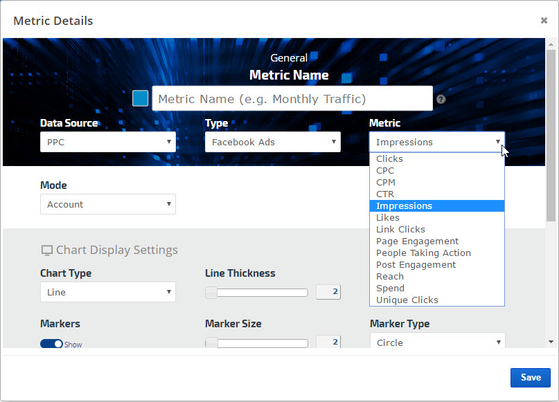Facebook Ads metrics graph settings