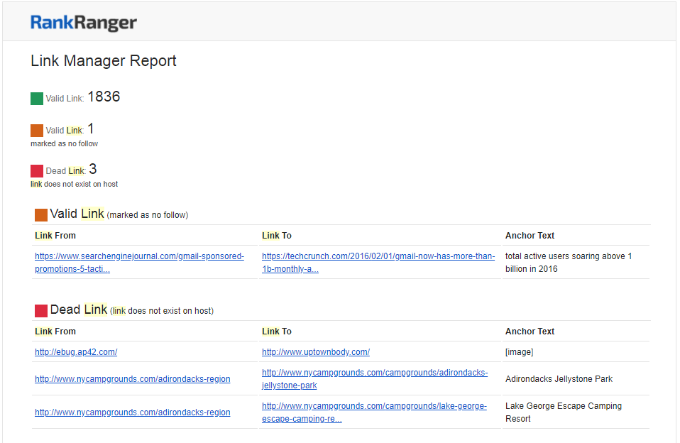 Link Manager Email Notification