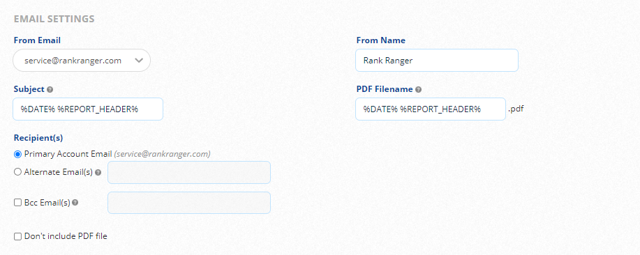 White Label PDF Report Email settings