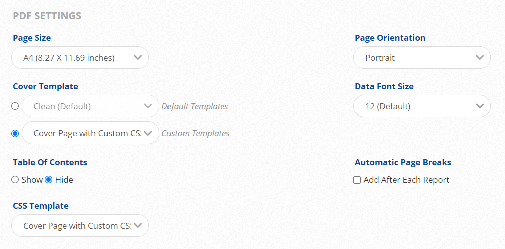 White Label PDF Report settings