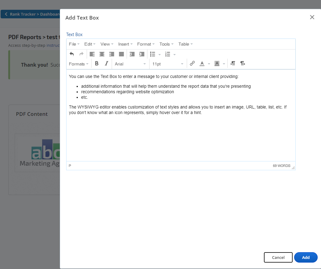 Add Text Box to PDF report