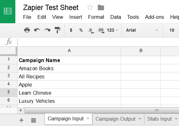 Google sheet campaign info