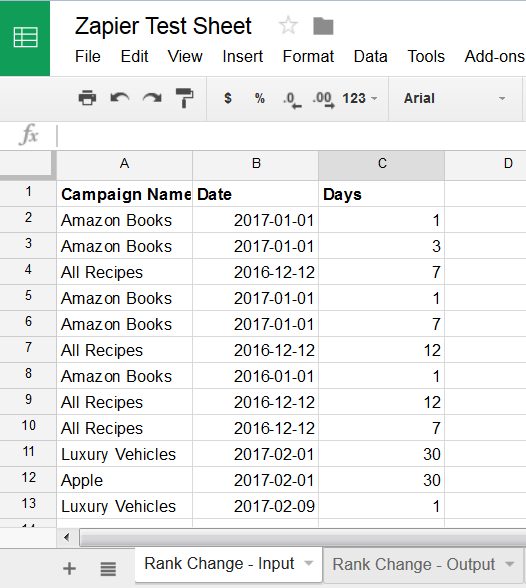 Rank Change Zapier App triggered by Google Sheet