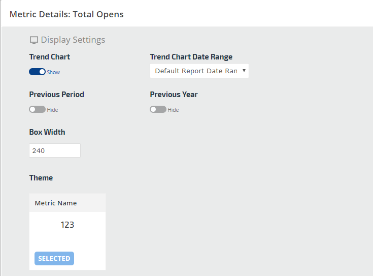 metric widget display options