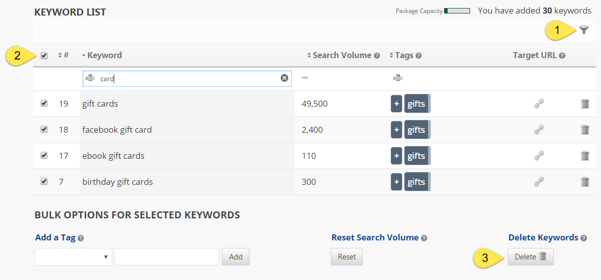 Bulk delete keywords