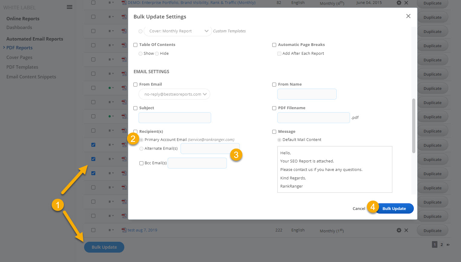 bulk update PDF Reports