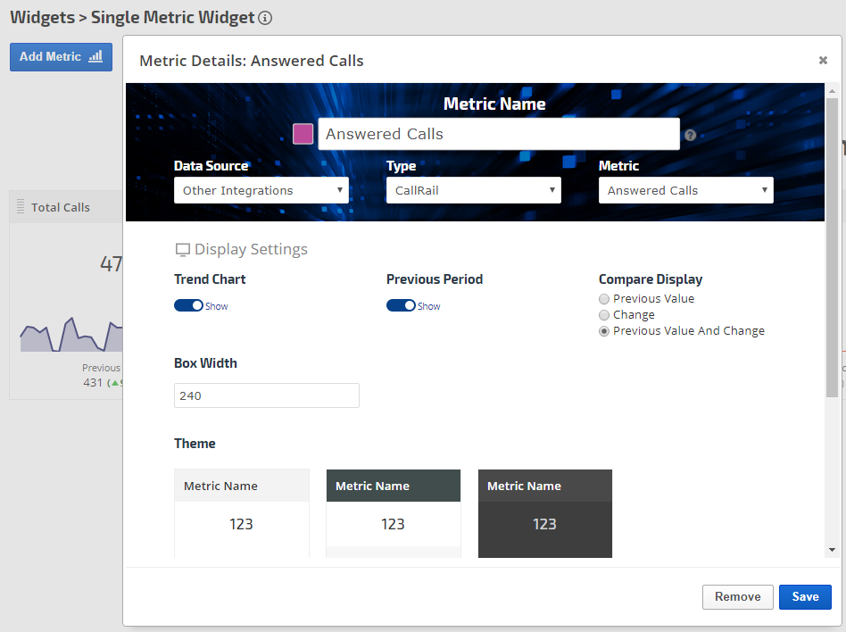 Metric Widget Settings for CallRail