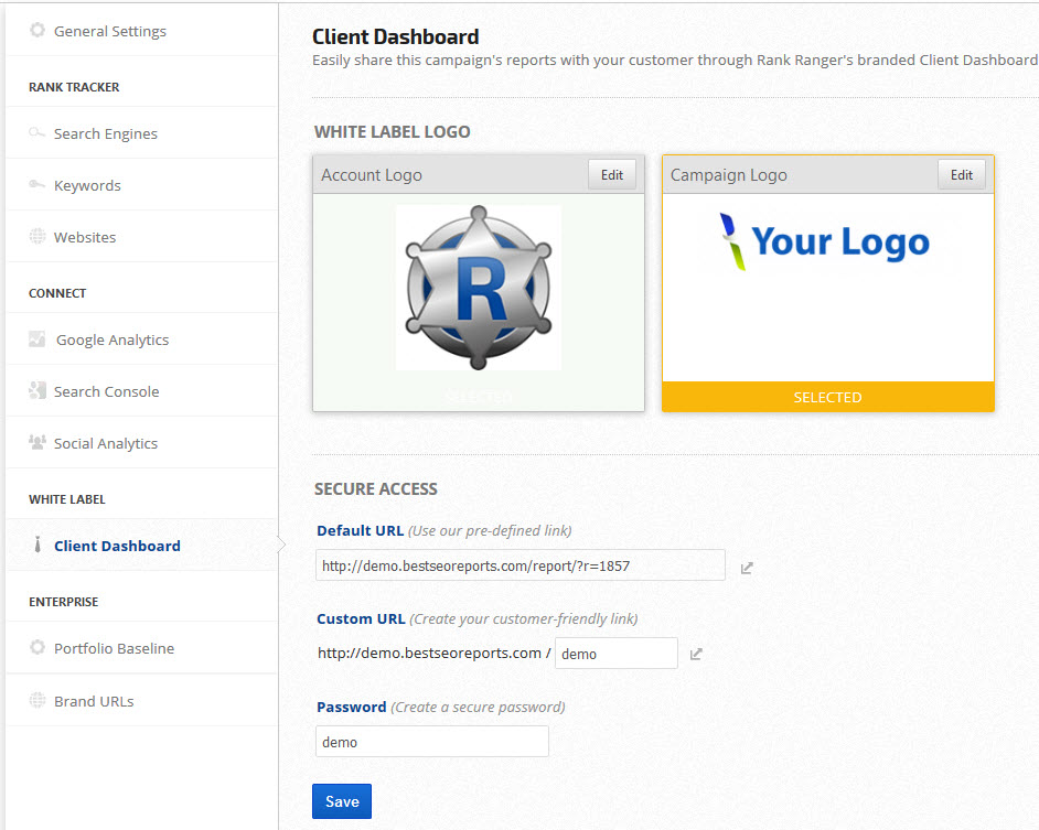 customize client dashboard settings