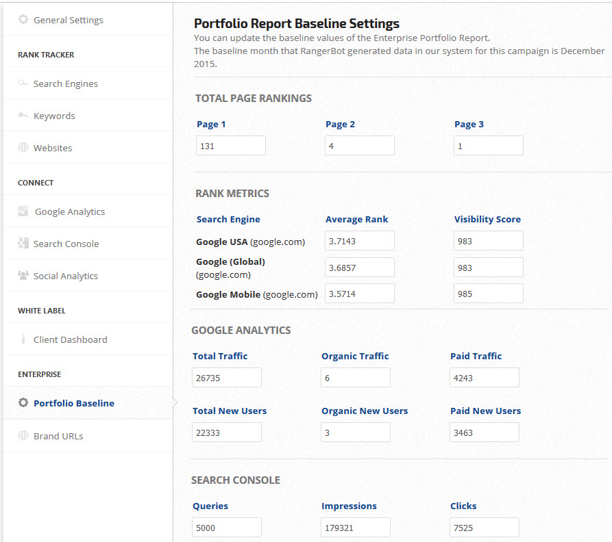 Portfolio Baseline settings