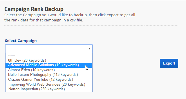 generate a campaign back up file