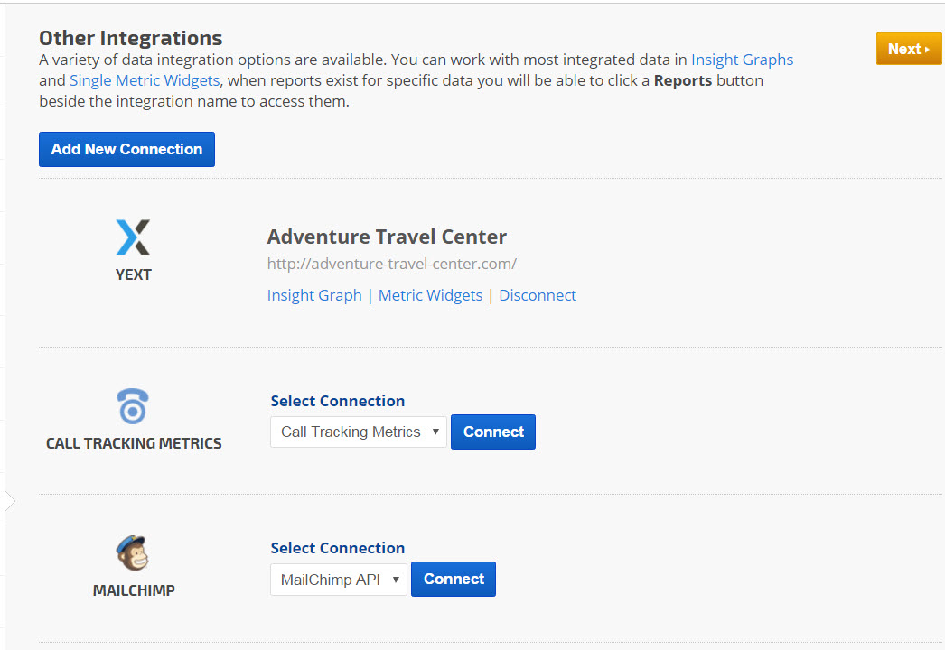select Call Tracking Metrics connection name