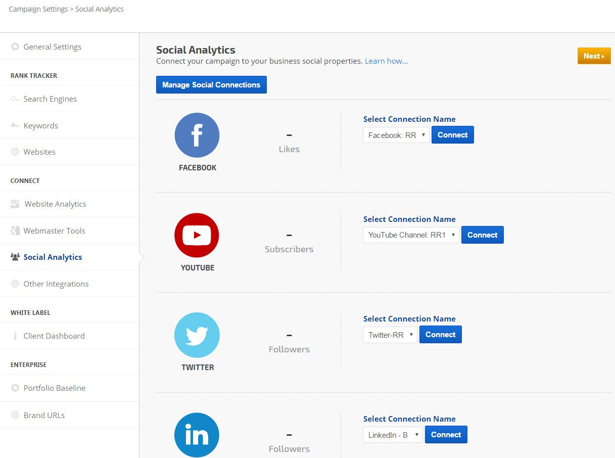 social analytics campaign settings