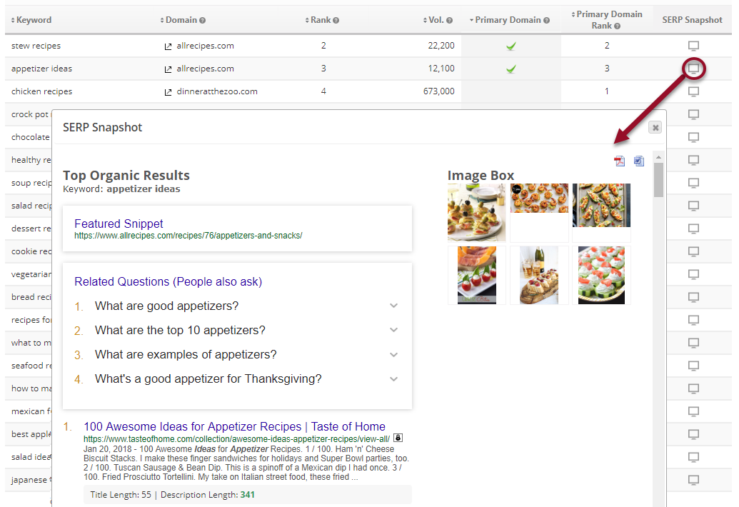 Featured Snippet SERP Snapshot