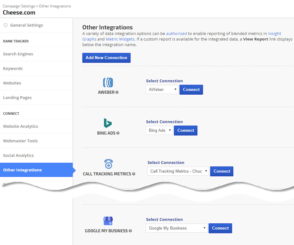campaign settings other integrations