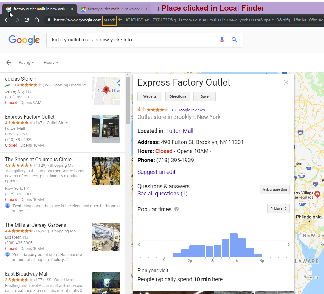 Local business finder listing