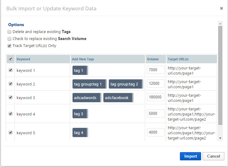 Bulk Import or Update Keyword Data