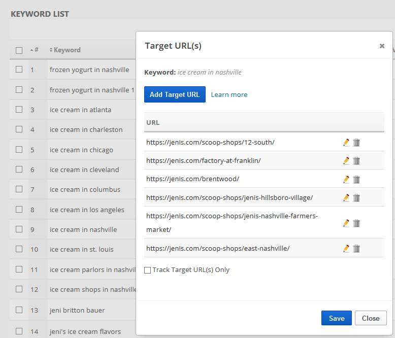 add target URLs