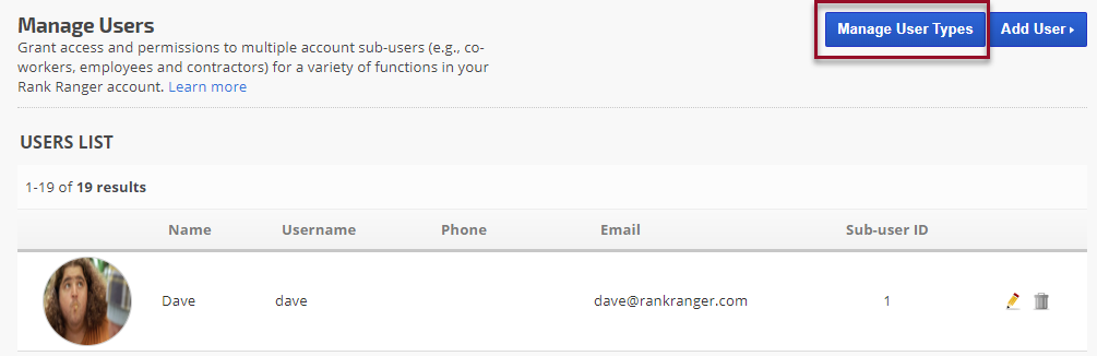 Manage User Types