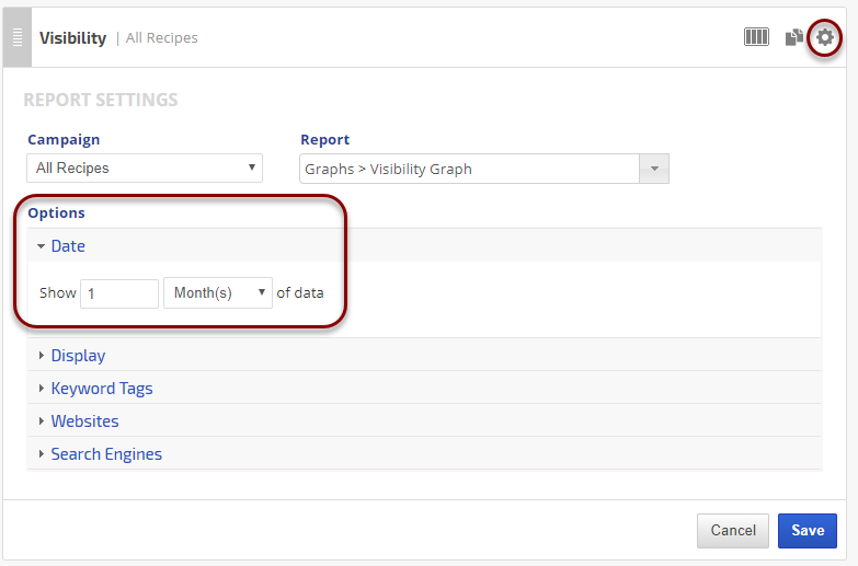 marketing dashboard report date options