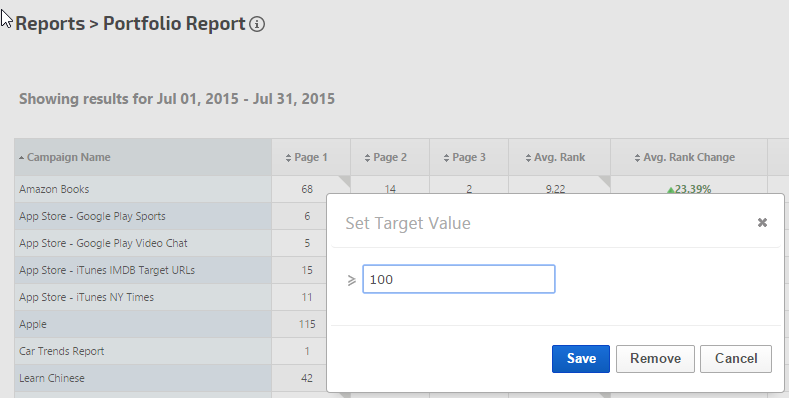 Set Target Value