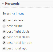 select keywords