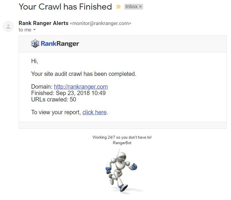 site audit email notification