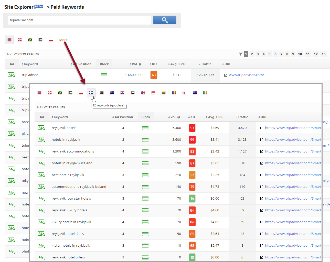 Ads in multiple country search results