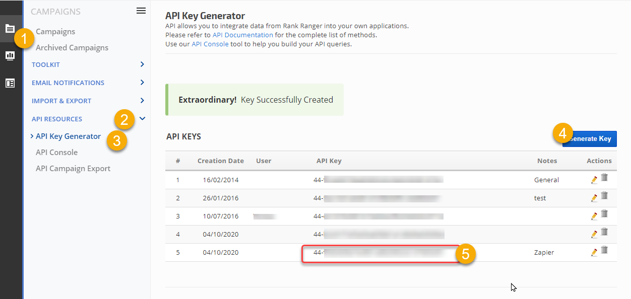 get Rank Ranger API key