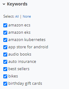 select keywords
