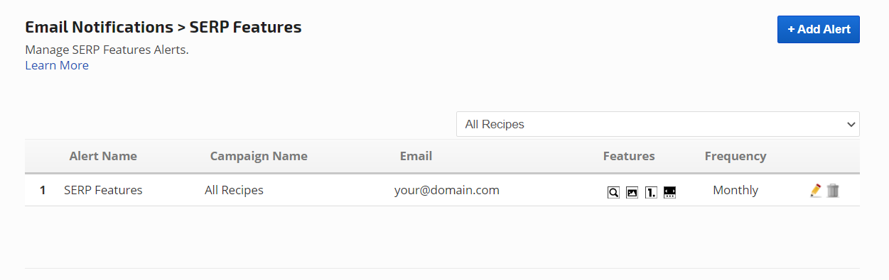 SERP Features Change Alert