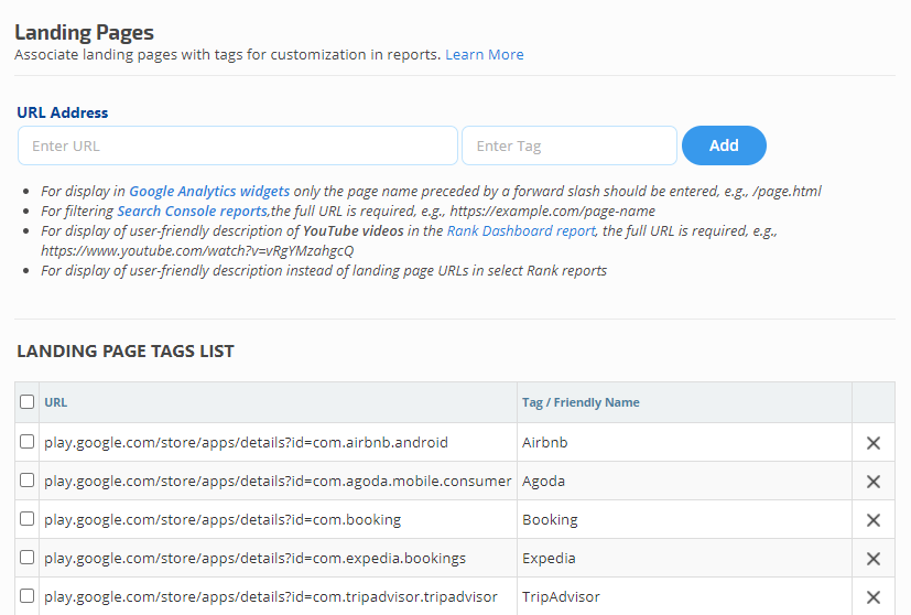 Landing Page Tags
