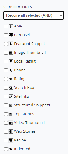filter SERP features