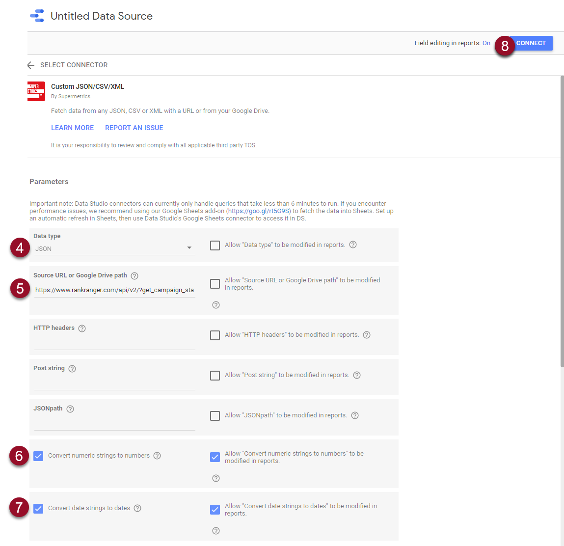enter data source parameters