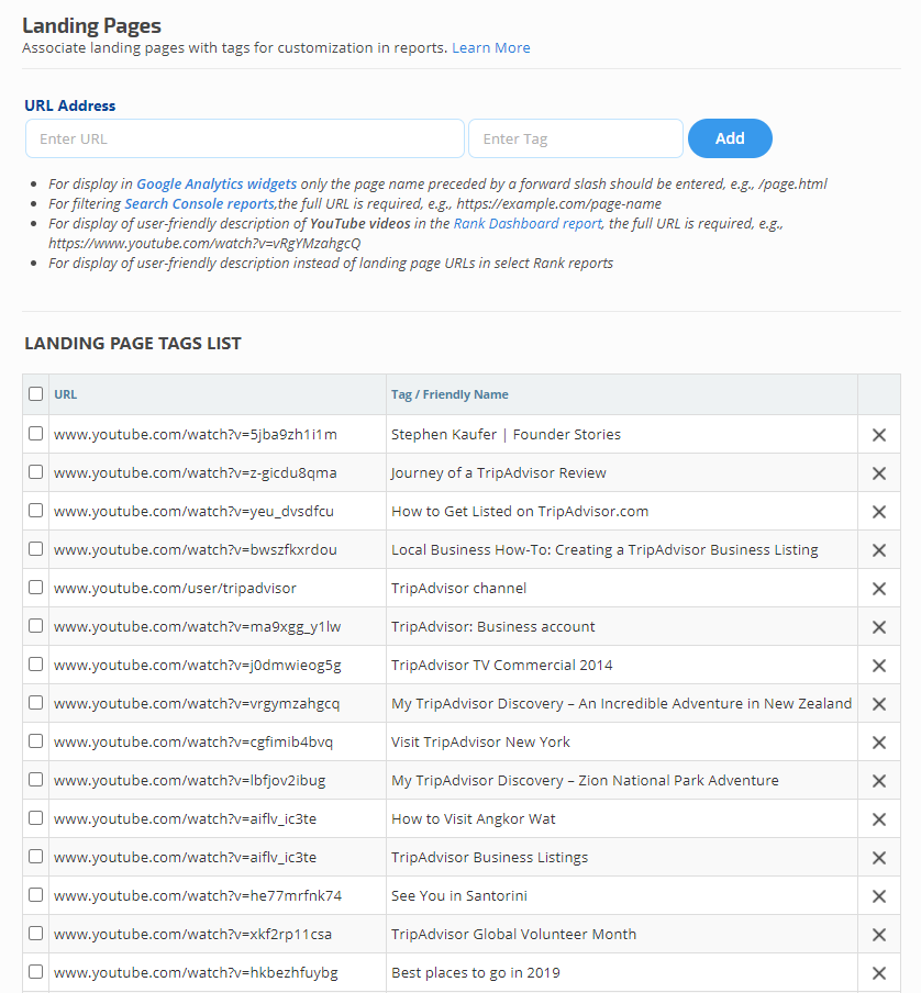YouTube Landing Page Tags