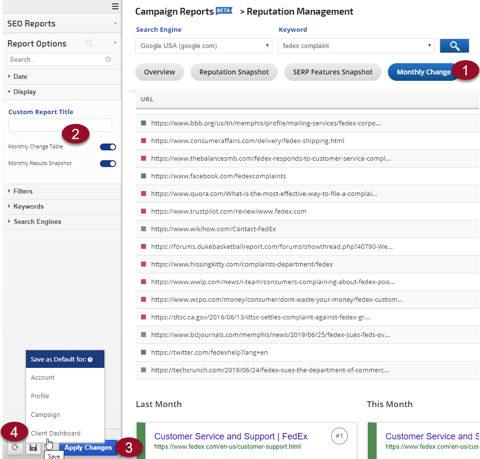 Reputation Management Client Dashboard Settings