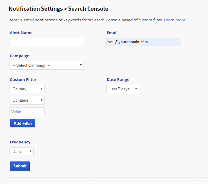 create new search console alert