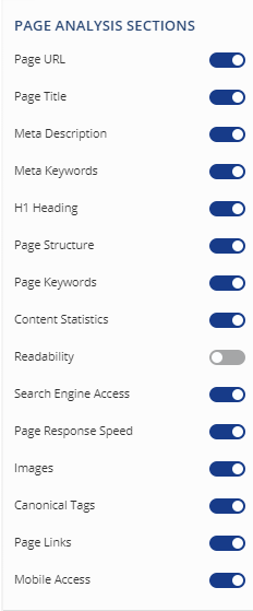 On-Page Optimization Analysis Section Settings